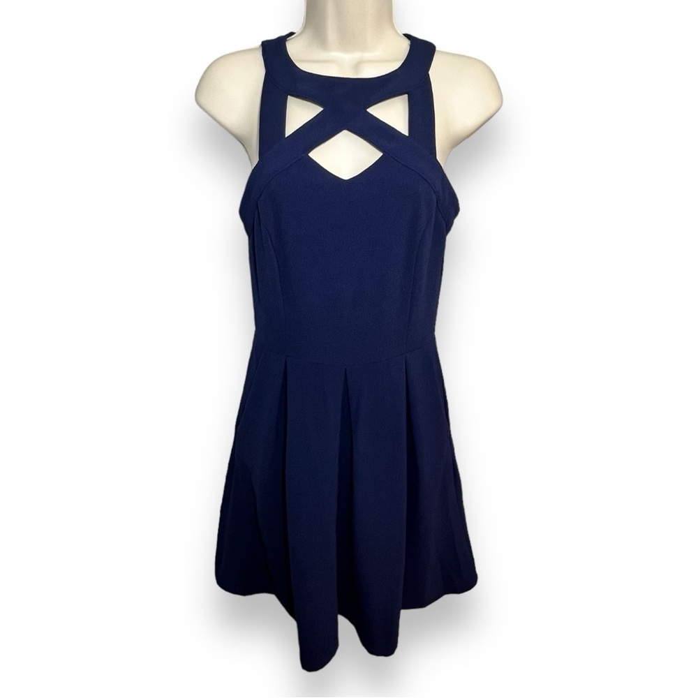 Extraordinary Junior’s Cage Front Fit and Flare Dress Navy Size Medium